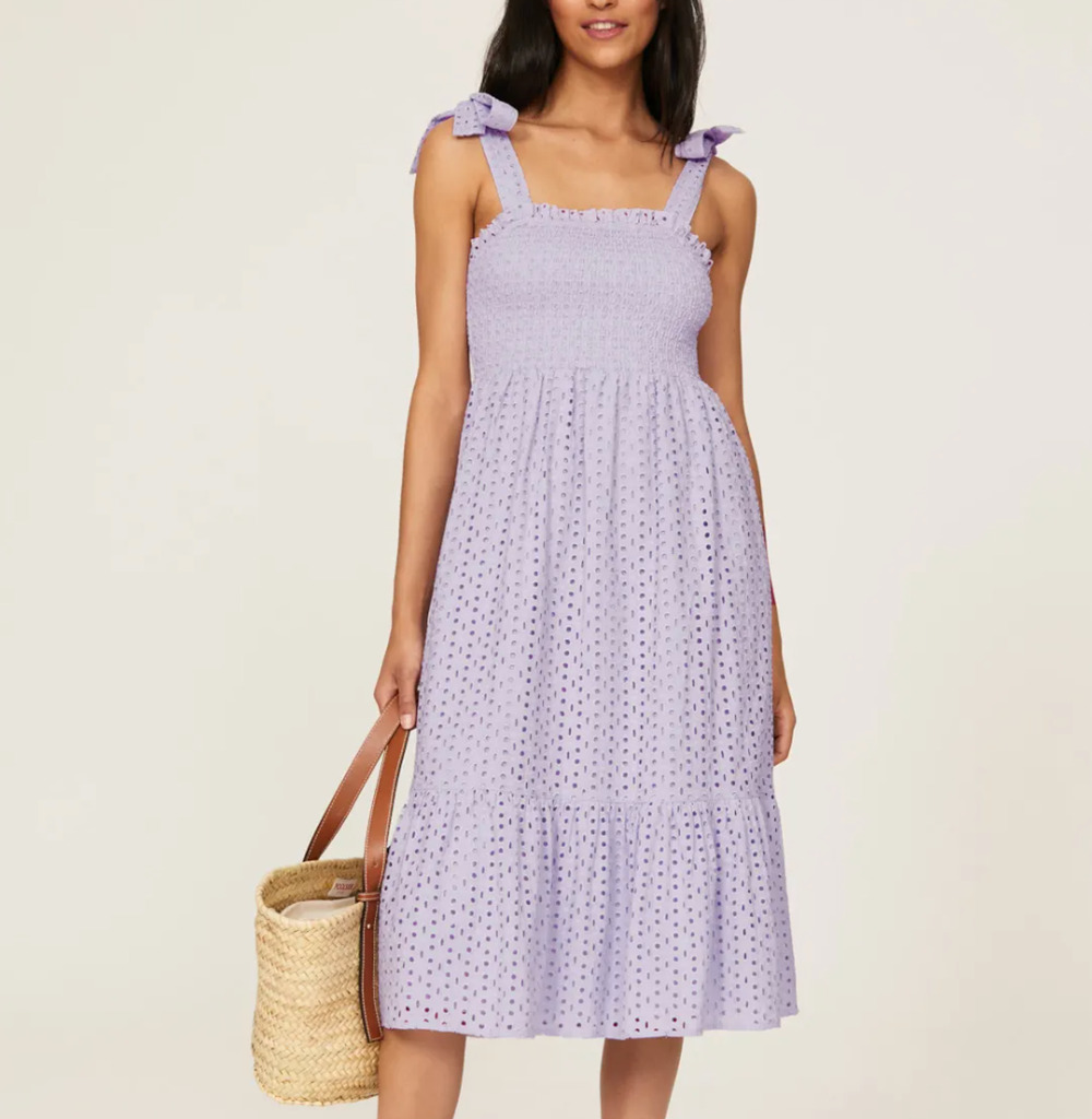 Slate & Willow Purple Eyelet Smocked Nap Dress XS Sundress Cotton Party $155
